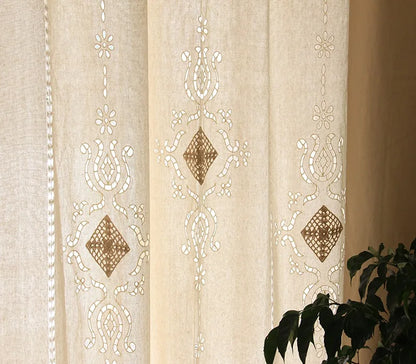 French Solid Cotton Linen Retro Hollow Curtain Handmade Crochet Bottom Stitching Blackout Window Curtain for Living Room