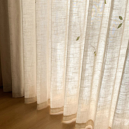 French Embroidered Bird Linen Curtain For Living Room, Privacy Sheer Curtain For Bedroom, Machine Washable .Easy Install Curtain