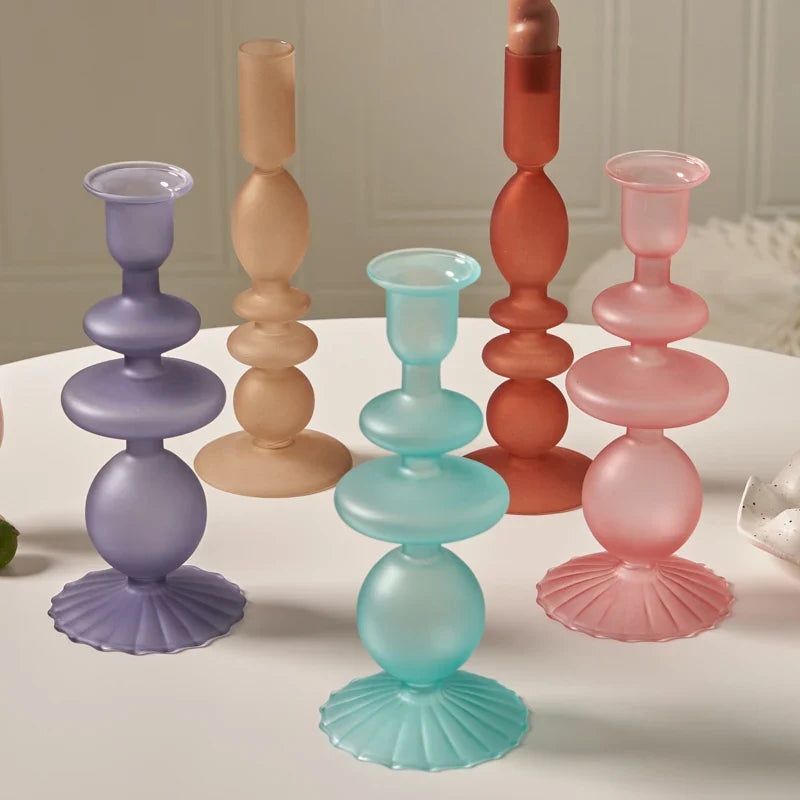 1pc Matte Glass Candle Holders Home Decoration Candlestick Birthday Candle Holder Dining Table Decoration Candle Home Decore