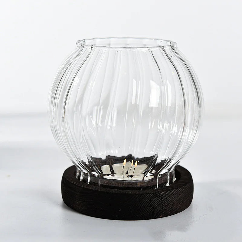Transparent Round Glass Candlestick Retro Home Windproof Candle Holders Cup Cover Table Decor Ornament Wedding Party Accessories
