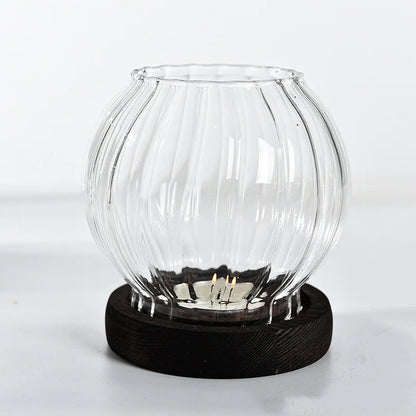 Transparent Round Glass Candlestick Retro Home Windproof Candle Holders Cup Cover Table Decor Ornament Wedding Party Accessories