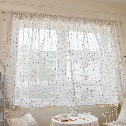 Modern Minimalist Striped Privacy Sheer Curtain, High-Quality Linen Sheer Voile with tassel Embellishment,Cute Home Drapes