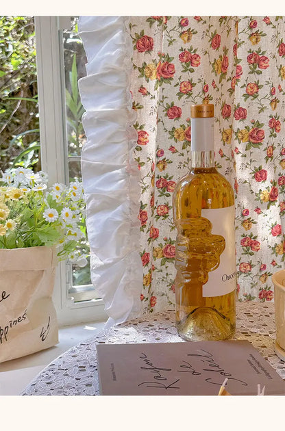 American Ruffled Edge Curtains, Lace French Countryside Style Printed Rose Bedrooms, Ins Style Bay Windows, Screen Curtains,