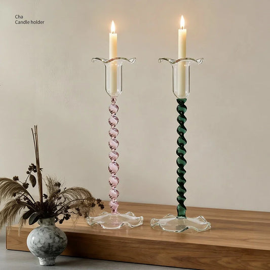 Flower Bud Glass Candle Holder Colorful High-footed Candlesticks for Candles Home Decoration Candle Holder Desktop Ornament Gift
