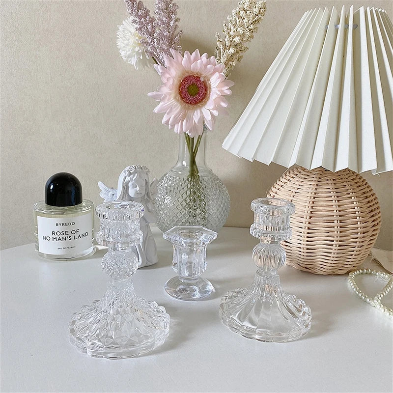Glass Candle Holder Elegant Candlestick Romantic Decoration for Wedding Centerpiece Candle Rack Table Decor Ornament bougeoir
