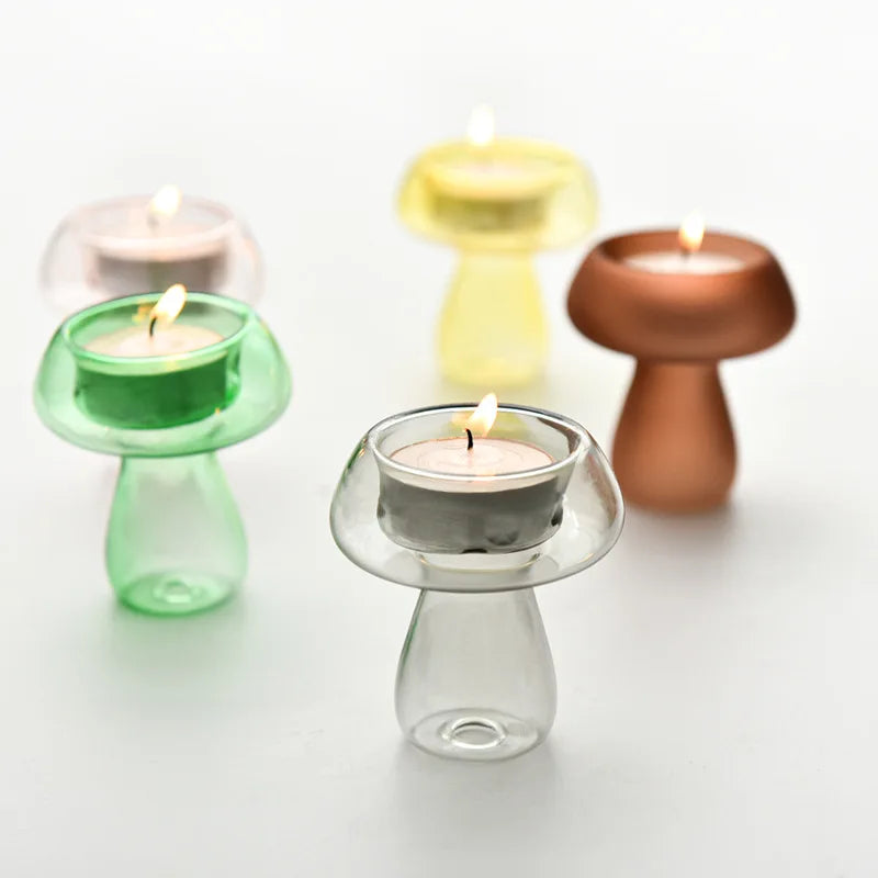 Creativity Mushroom-Shaped Candle Holder Glass Candlesticks Cute Room Decoration Desktop Ornament Home Decoration Ambiance Gifts