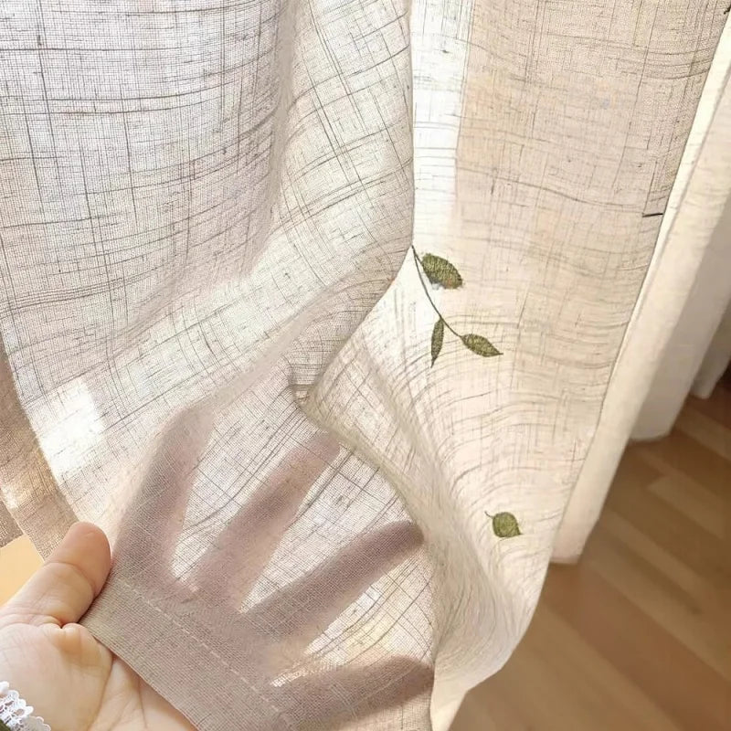 French Embroidered Bird Linen Curtain For Living Room, Privacy Sheer Curtain For Bedroom, Machine Washable .Easy Install Curtain