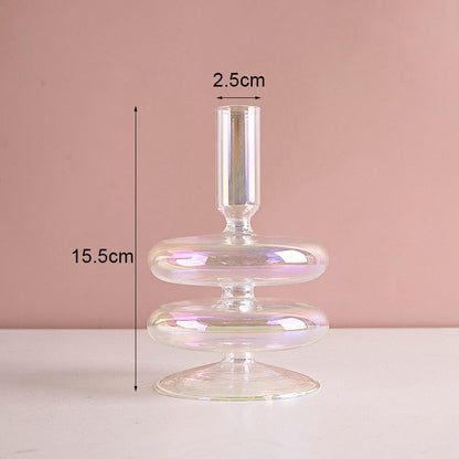 Luxury Iridescent Candle Holders Decor for Table Nordic Rainbow Vase Flower Home Decoration Glass Candlestick Wedding Centerpiec