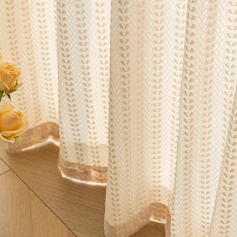 French Style Living Room Curtain Cream Beige Bedroom Decorative Curtains Floral Pattern Light-transmitting Study Curtains IG 커튼