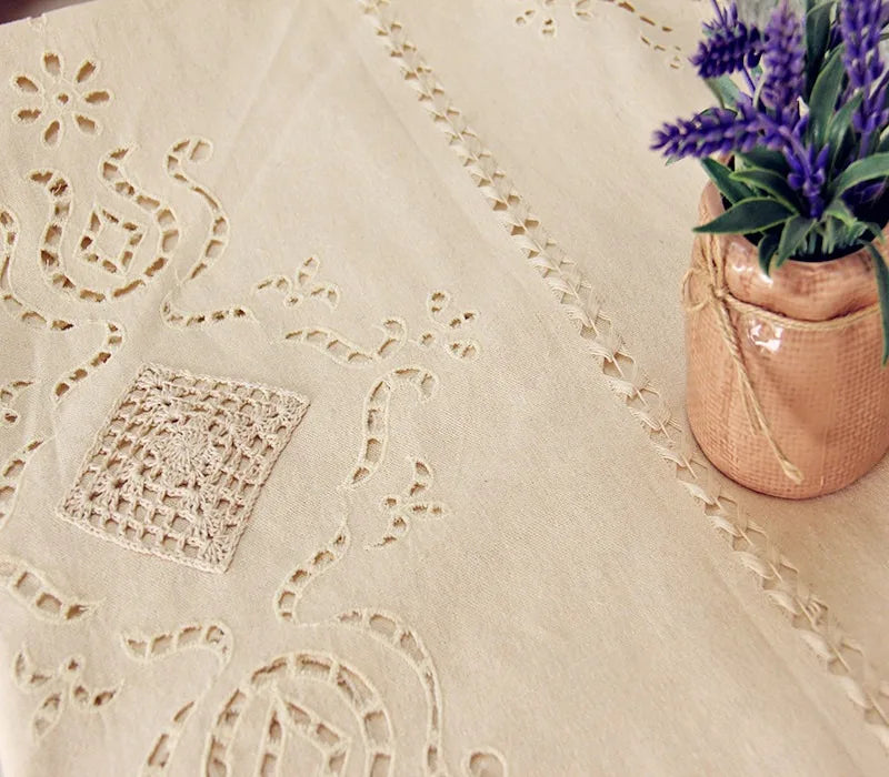 French Solid Cotton Linen Retro Hollow Curtain Handmade Crochet Bottom Stitching Blackout Window Curtain for Living Room