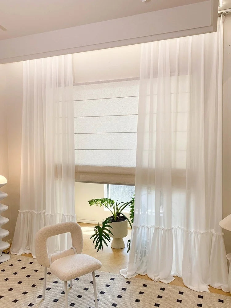 French Skirt Special Design White Sheer Curtains For Princess Rooms, Dust-proof Partition Curtains, Tulle Curtains For Windows