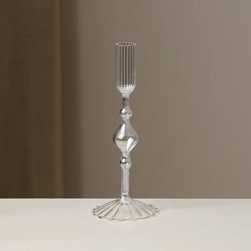 Retro Glass Candle Holder Wedding Supplies Candlelight Dinner Candlestick Props Ornament High Footed Candlestick Home Decoration