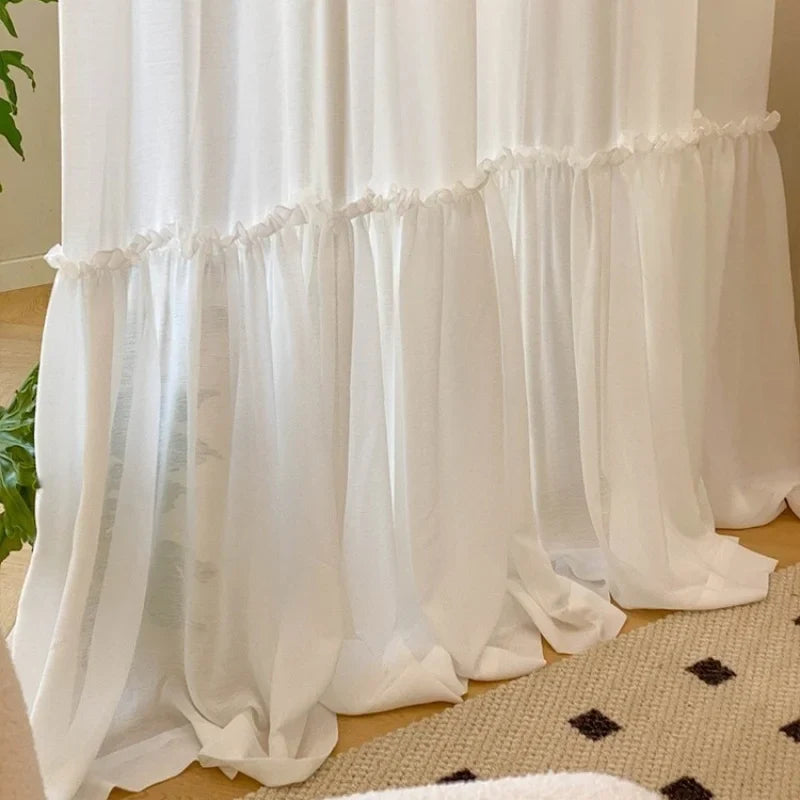 French Skirt Special Design White Sheer Curtains For Princess Rooms, Dust-proof Partition Curtains, Tulle Curtains For Windows