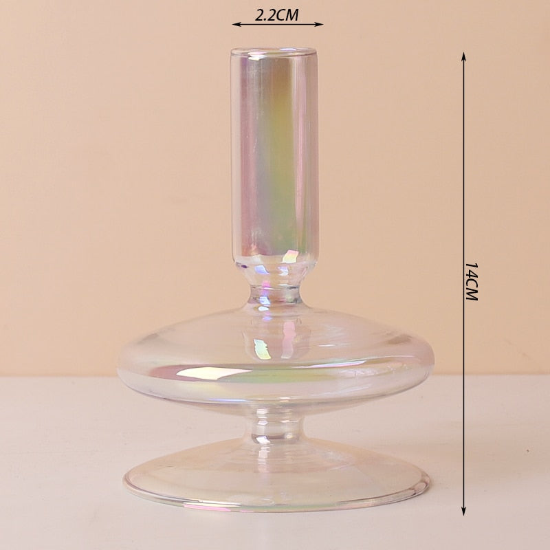 Luxury Iridescent Candle Holders Decor for Table Nordic Rainbow Vase Flower Home Decoration Glass Candlestick Wedding Centerpiec