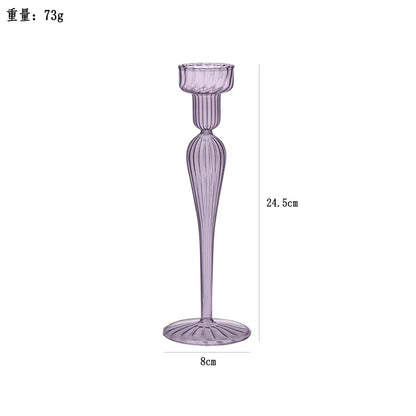 European Style Hand Blown Lilac Glass Candle Holder High Quality Decorative Wedding Table Centerpiece Party Decor Candlestick