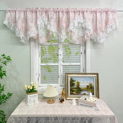 1Pc,Princess Style White Pink Double Layer Jacquard Lace with Ruffles Swag Waterfal Valance Sheer Curtains for Room Windows