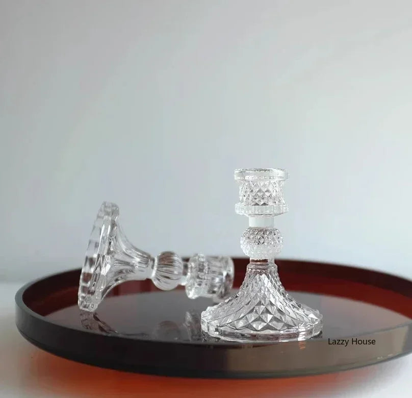 6pc Crystal Candle Holders Centerpiece for Table Dinning Party Wedding Decorations Glass Taper Candlestick Holders Set Bulk
