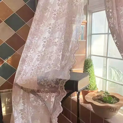 2PCS French Rustic Lace Pink Sheer Curtain For Luxurious Living Room, Princess Room, Balcony Drapes,Home Window Curtains