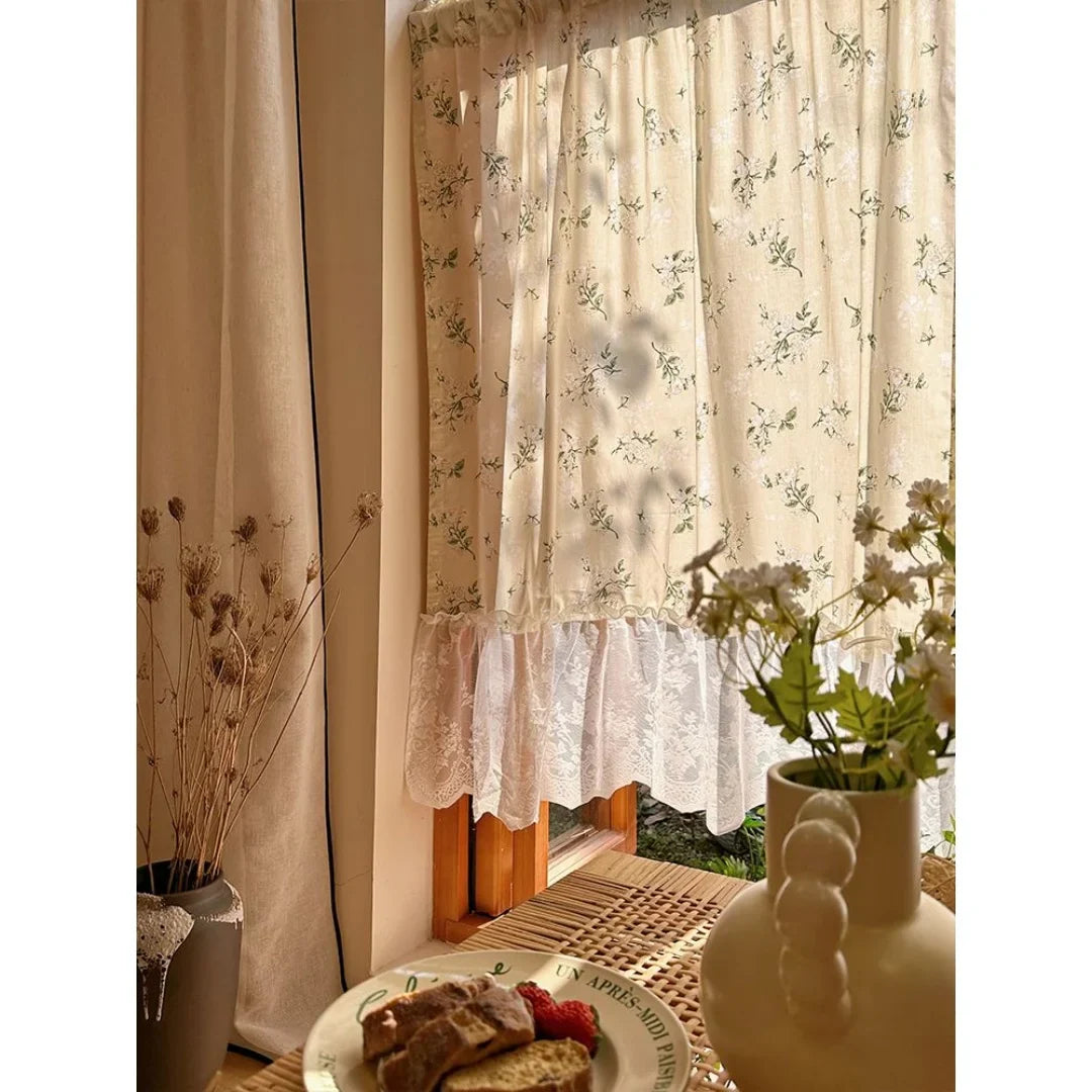 French Vintage Window Curtains Floral Lace Embroidery Lace Pure Cotton Countryside Style Bay Bedrooms Cortinas For Women Adult