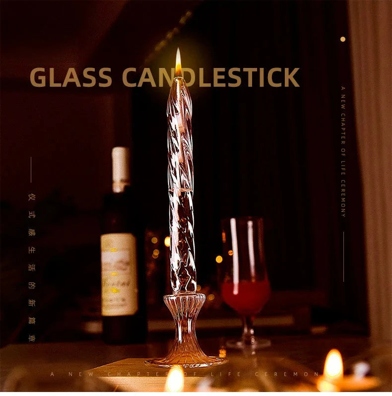 Rotate Transparent Glass Candle Holder Smokeless Glass Oil Lamps Candlestick Wedding Decor Romantic Candlelight Dinner Ornaments