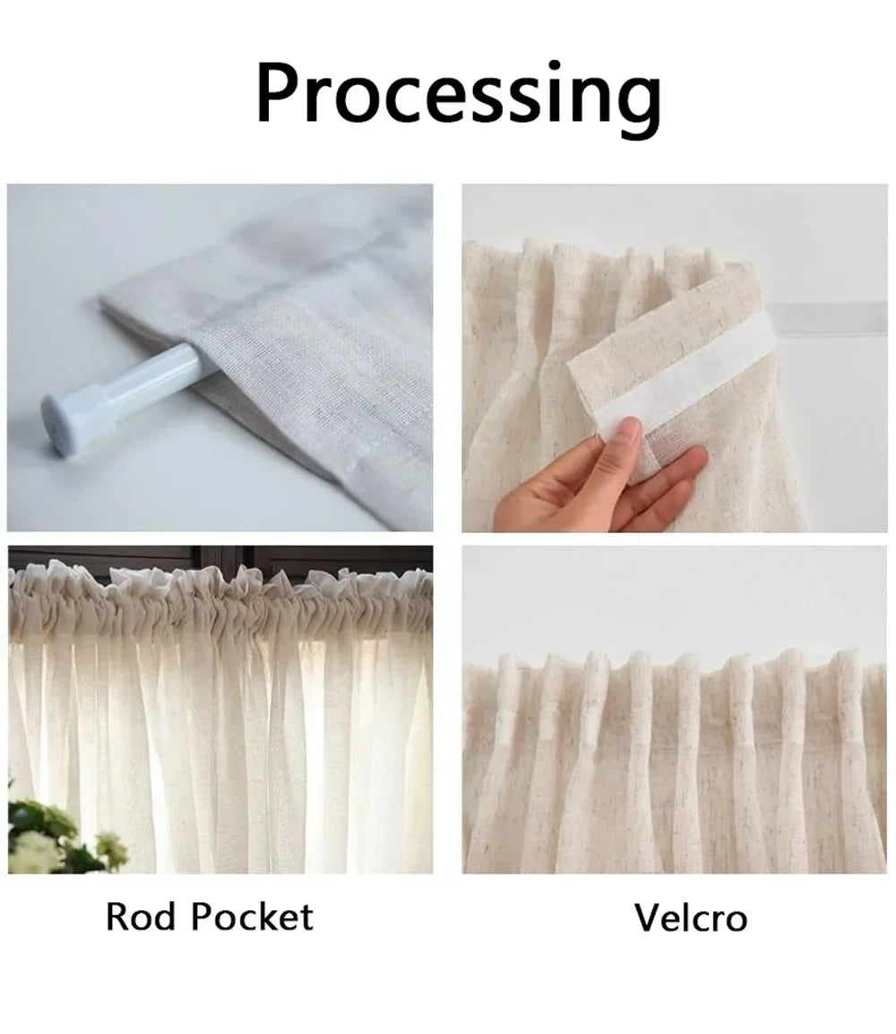 Boho Curtains Natural Linen Look Textured Burlap for Bedroom Rod Pocket Semi Blackout with Tassels Window Drapes for Living Room