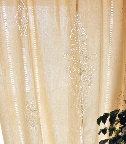 French Solid Cotton Linen Retro Hollow Curtain Handmade Crochet Bottom Stitching Blackout Window Curtain for Living Room