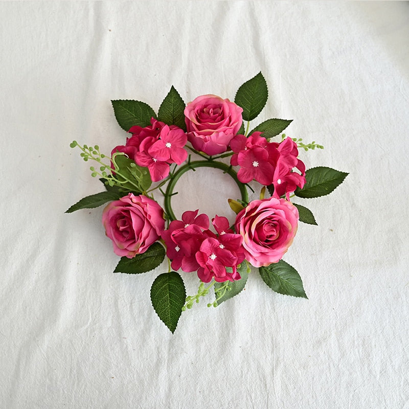 20Cm Rose Garland Candlestick Silk Artificial Flower Wreath For Candle Holder Window Props Home Party Wedding Table Decoration