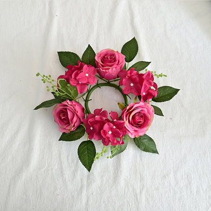 20Cm Rose Garland Candlestick Silk Artificial Flower Wreath For Candle Holder Window Props Home Party Wedding Table Decoration