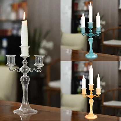 3 Heads Retro Transparent Candlesticks Taper Candle Holders Tall Candlesticks Decoration Party Glass Home Decor Wedding Decor