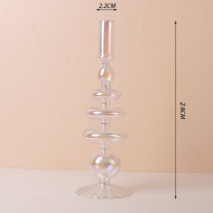 Luxury Iridescent Candle Holders Decor for Table Nordic Rainbow Vase Flower Home Decoration Glass Candlestick Wedding Centerpiec