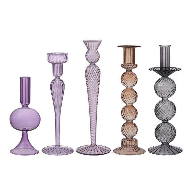 European Style Hand Blown Lilac Glass Candle Holder High Quality Decorative Wedding Table Centerpiece Party Decor Candlestick