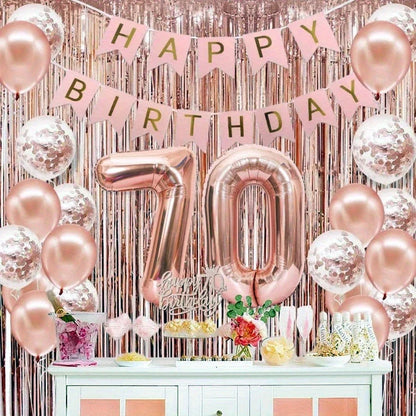 58Pc/Set 40-Inch Number Foil Balloons Party Backdrop Rain Curtain Rose Gold Glitter Balloons Happy Birthday Pink Banner Birthday Party Set Celebration Birthday Party Combo Set Suitable for 16Th 21St 30Th 40Th 50Th 60Th 70Th C