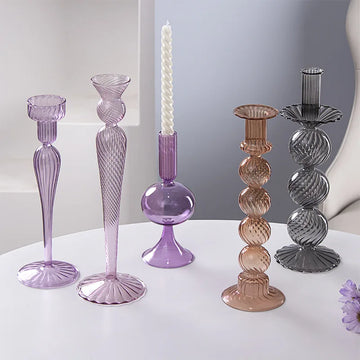 European Style Hand Blown Lilac Glass Candle Holder High Quality Decorative Wedding Table Centerpiece Party Decor Candlestick