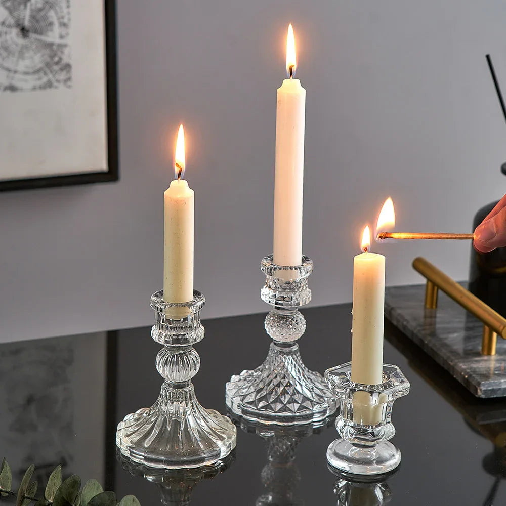 Novelty Glass Candle Holder Nordic Decor Candlestick Romantic Candle Stand Desk Accessories Wedding Centerpieces Ornament Gifts