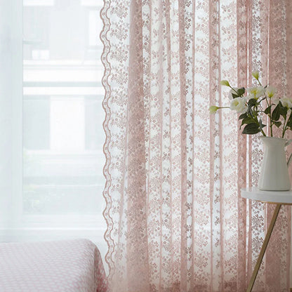 2PCS French Rustic Lace Pink Sheer Curtain For Luxurious Living Room, Princess Room, Balcony Drapes,Home Window Curtains
