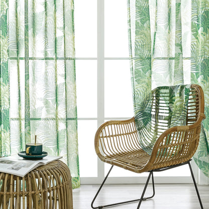 Sheer Green Leaves Tulle Curtains for Living Room Bedroom Cortinas for Window Treatments Voiles Home Decor Door Drapes