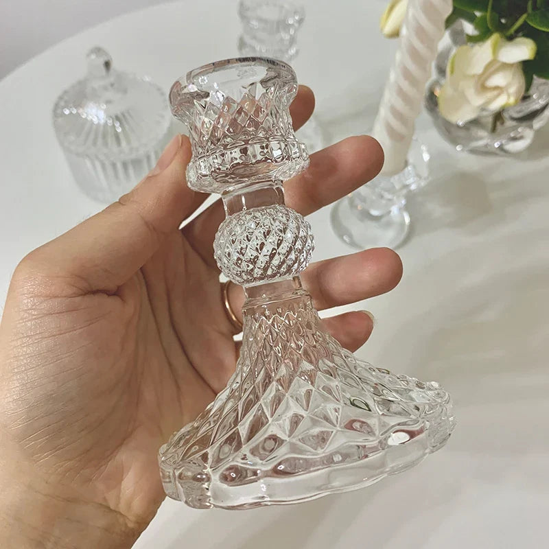 Glass Candle Holder Elegant Candlestick Romantic Decoration for Wedding Centerpiece Candle Rack Table Decor Ornament bougeoir