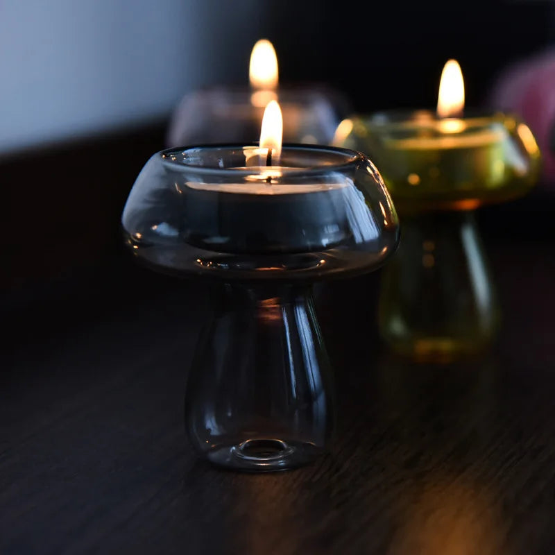 Creativity Mushroom-Shaped Candle Holder Glass Candlesticks Cute Room Decoration Desktop Ornament Home Decoration Ambiance Gifts