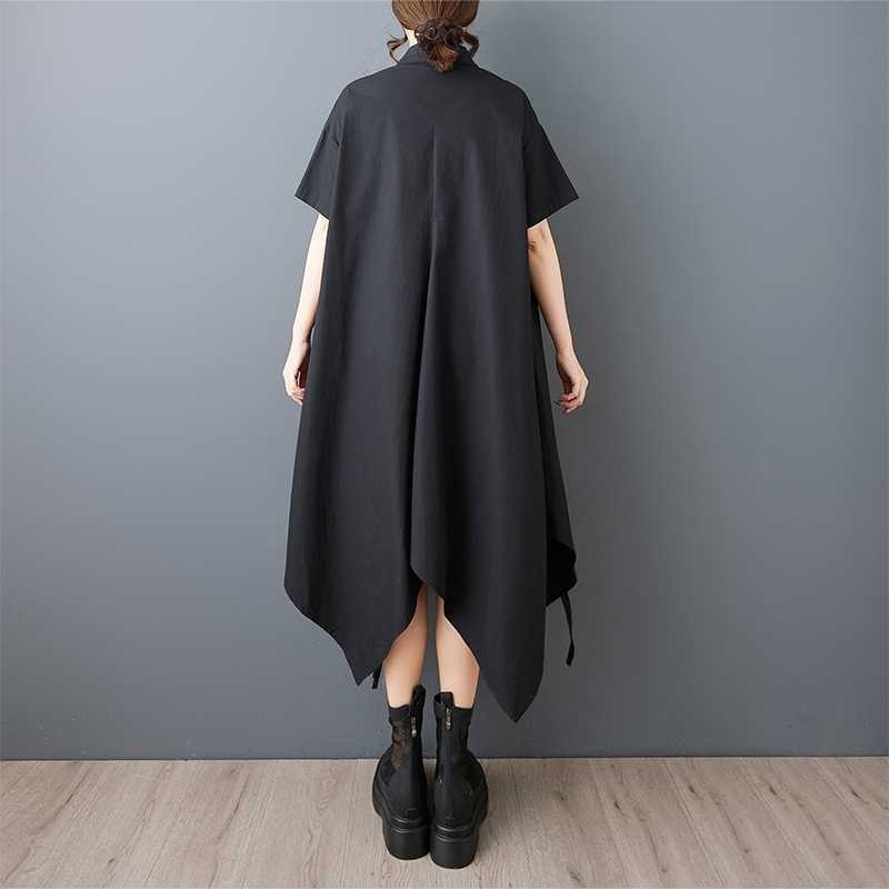 Black Waist Tie Plus Size Shirt Dress