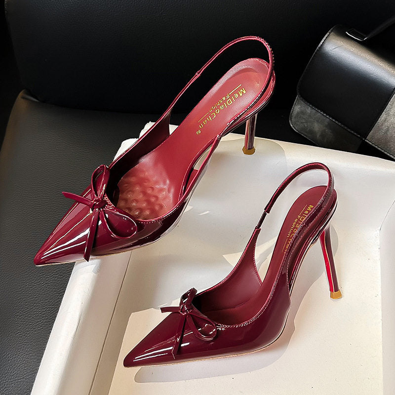 Bow Backless Stiletto Heel Sandals Pointed Toe