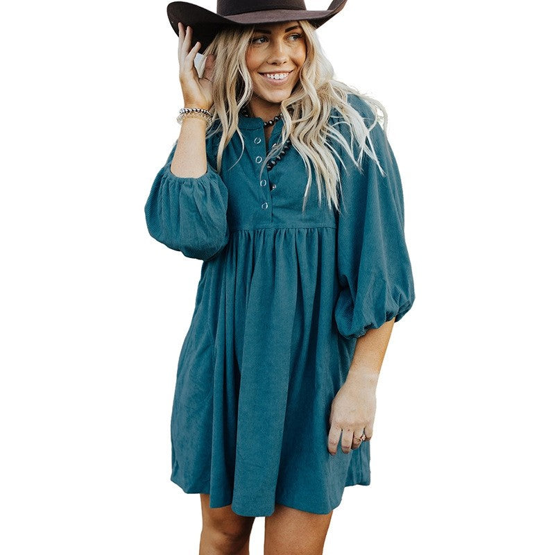 Solid Corduroy High Waist Short Dress