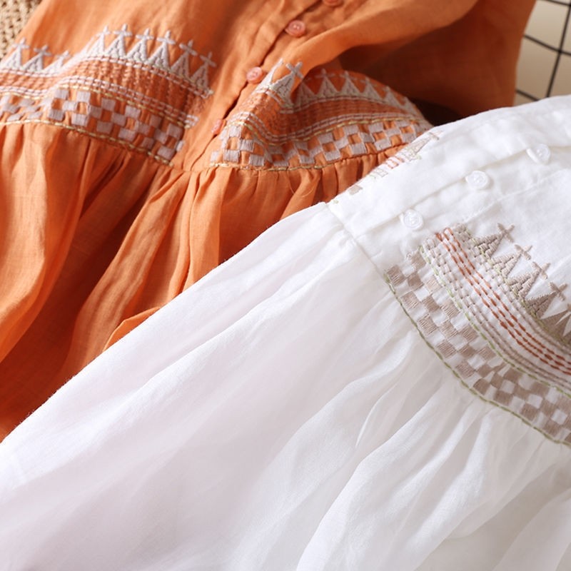 Embroidered Loose Round Neck Midi Dress