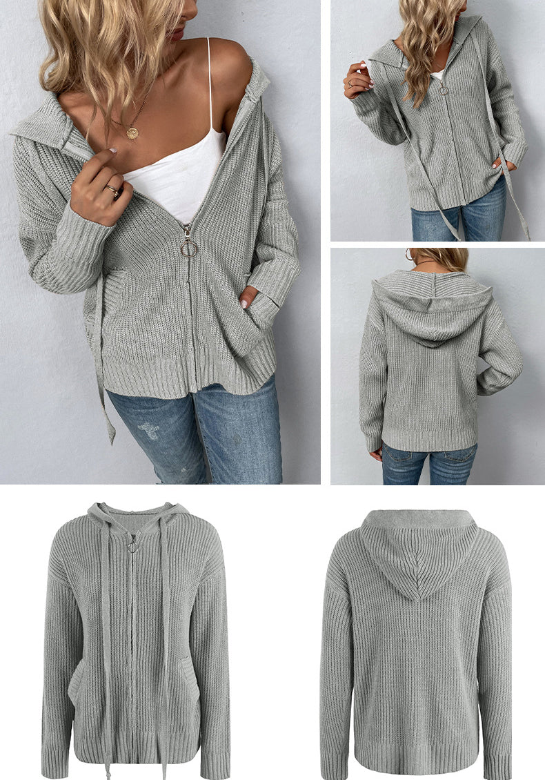 Fashion Zipper Knitted Cardigan Coats for Women