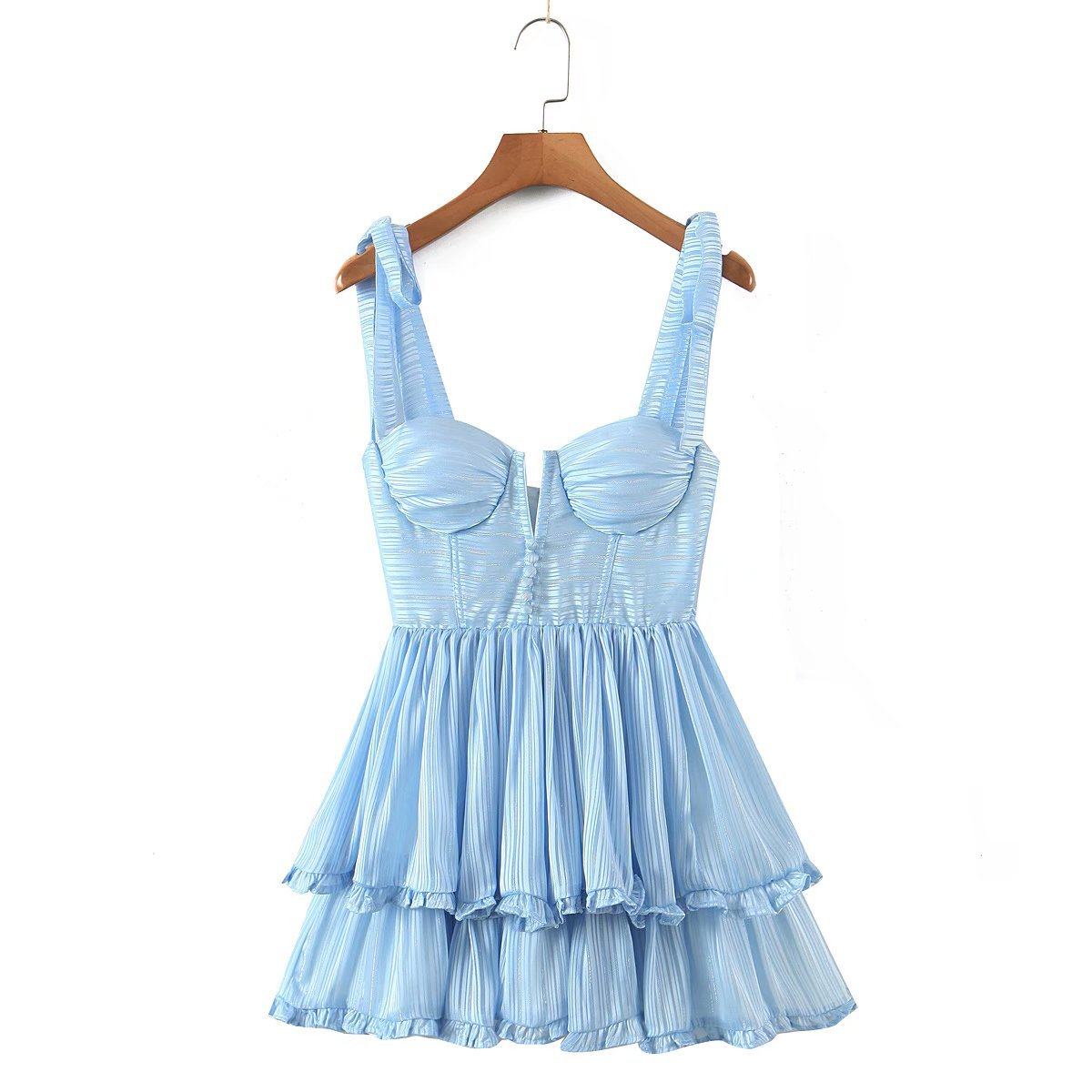 Three-Tier Colorful Silk-Chiffon Dress Pleated Lace-Up Skirt