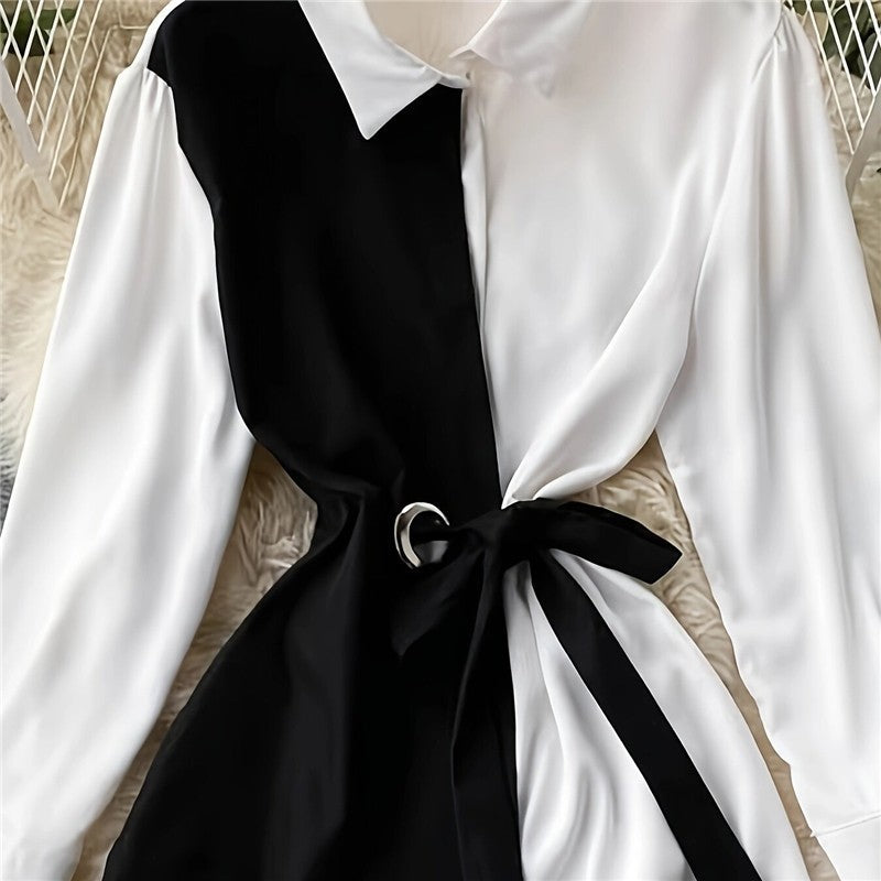 Colorblock Long Sleeve Short Dress