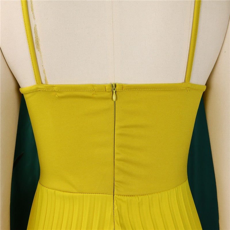 Solid Color 3D Flower Decorated Pleated Sleeveless Jumpsuit