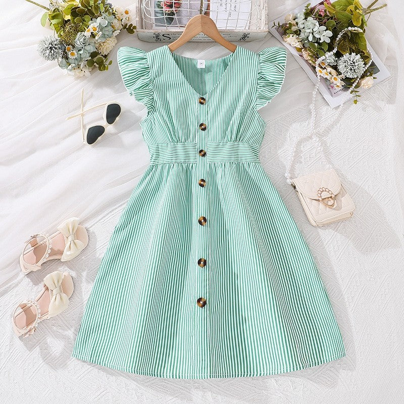 Girl's Dress With Waisted Flying Sleeves