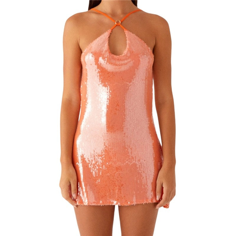 Backless Halter Sequin Bodycon Mini Dress