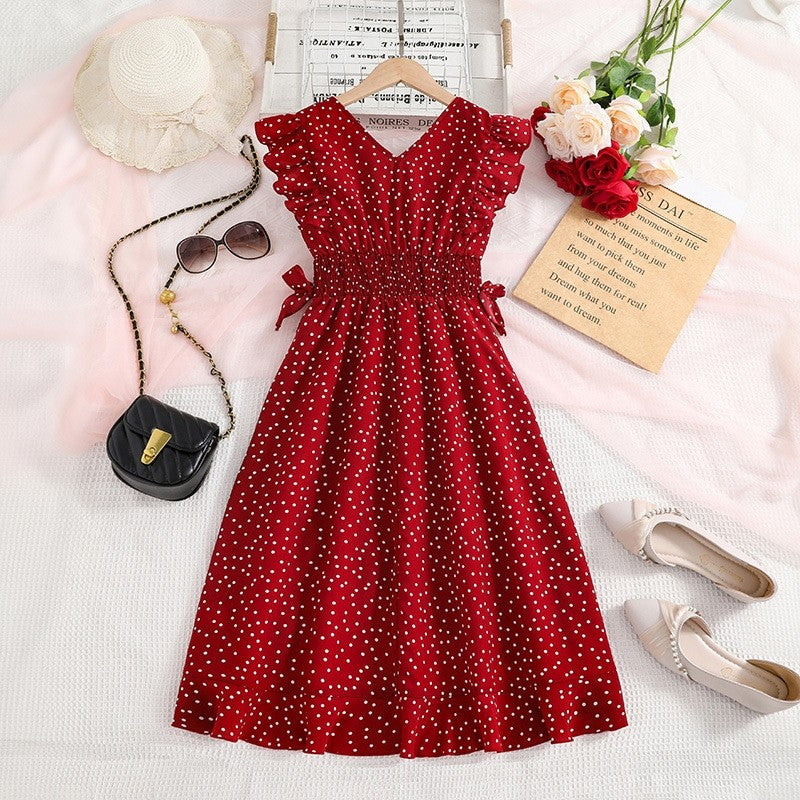 Girls' Polka Dot Fly Sleeve Dress