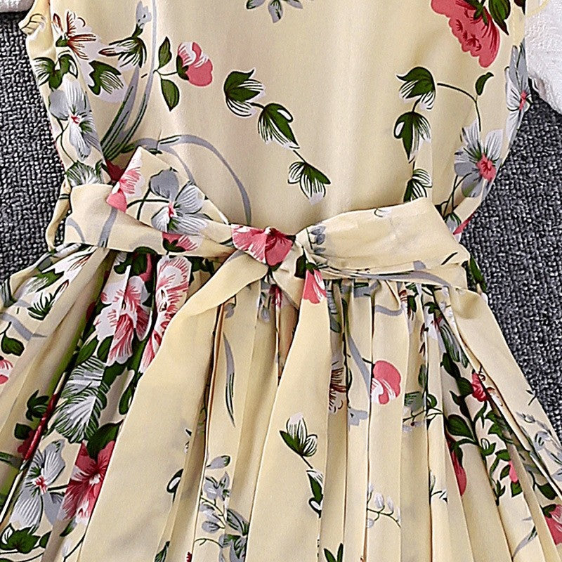 Girls' Printed Dash Sleeve Lace-Up Dress